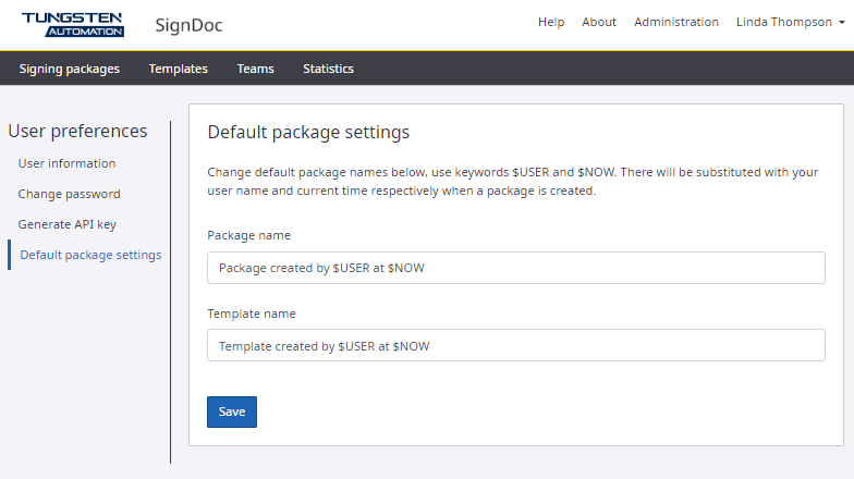 Default package settings