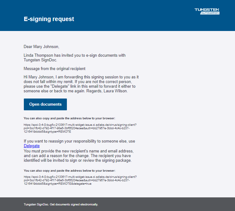 Delegated signing session email