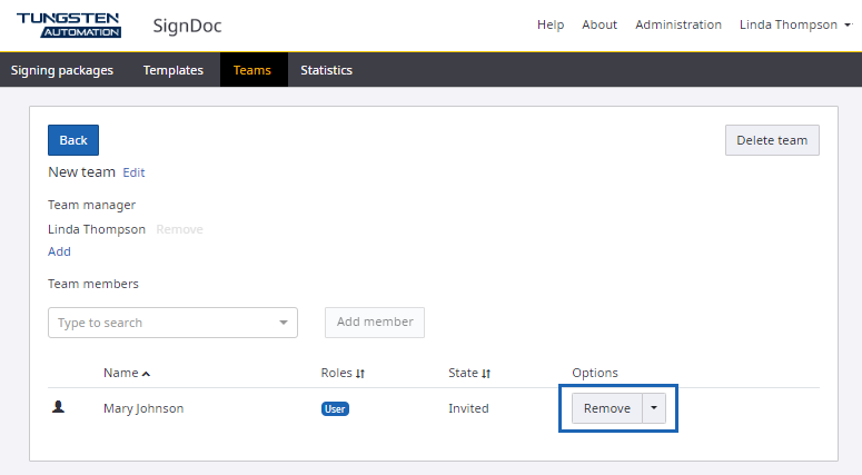Remove team member from team
