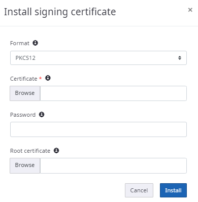 PKCS12 signing certificate