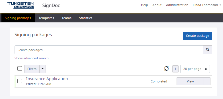 Signing packages page