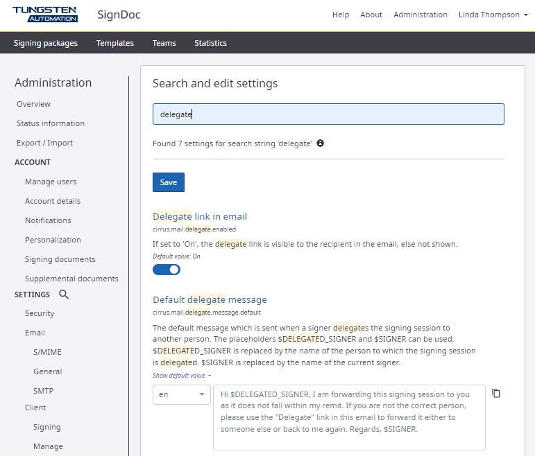 Search and edit settings