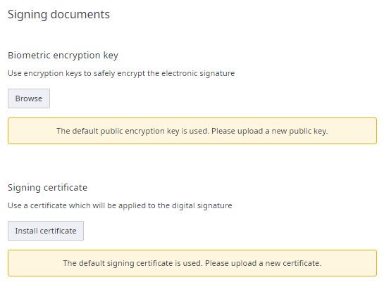 Signing documents page