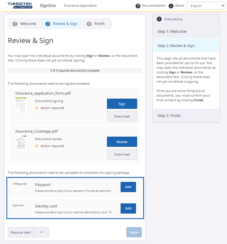 List of documents to be supplied