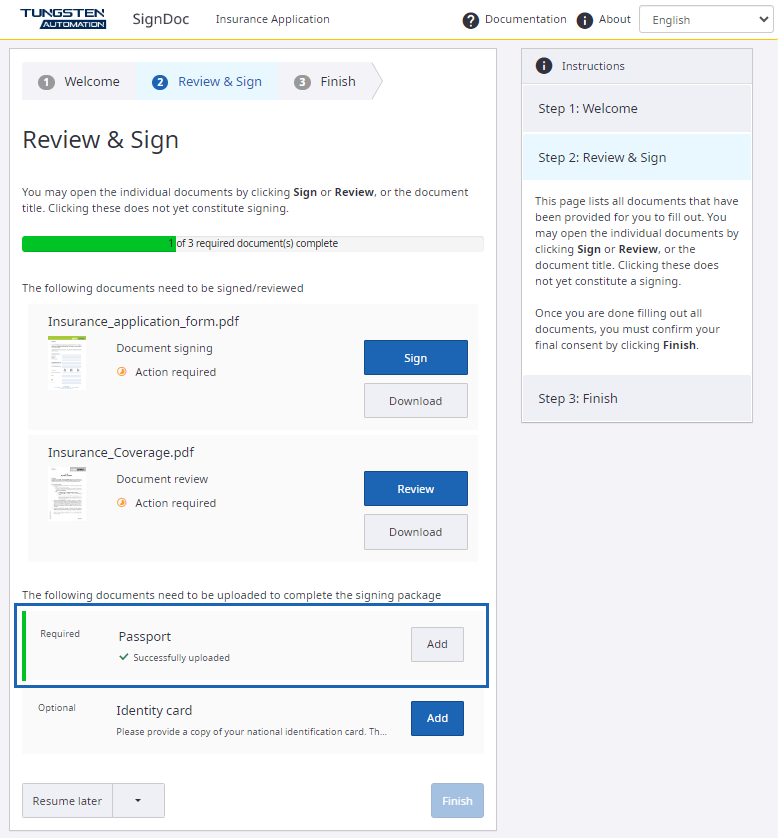 Updated document status