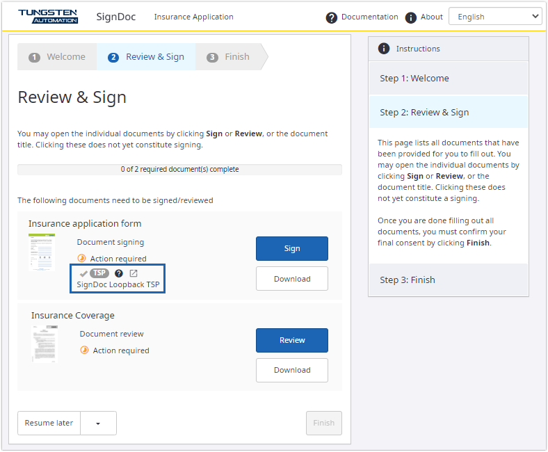 TSP signature required for a document