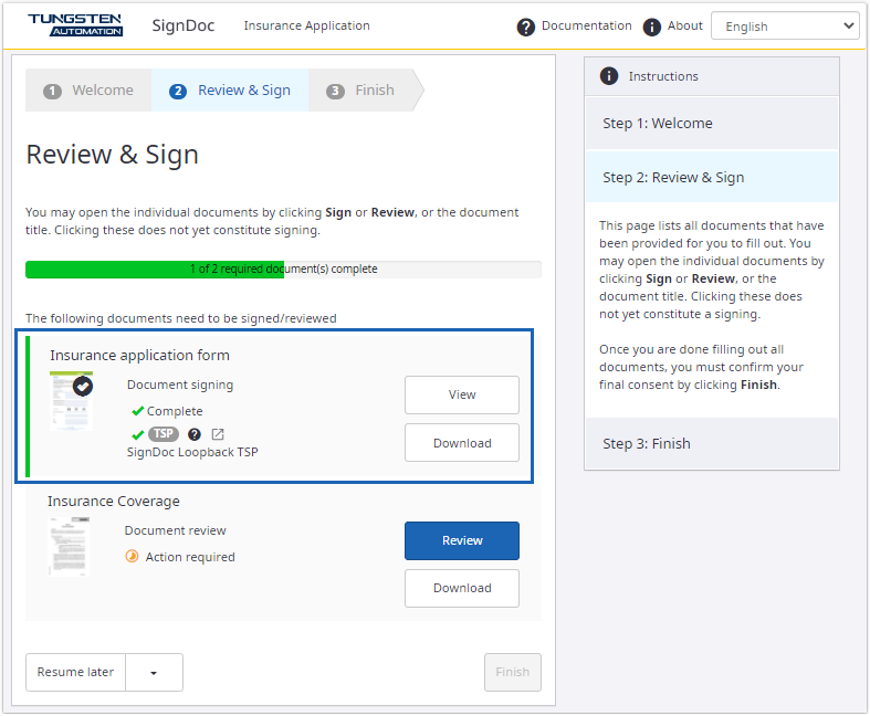 Document set to read only after TSP signing