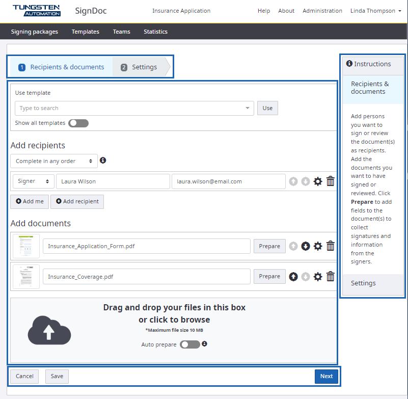 Wizard page overview
