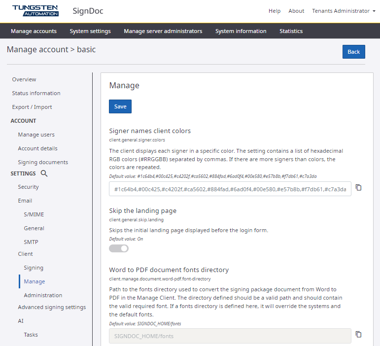 Edit account settings
