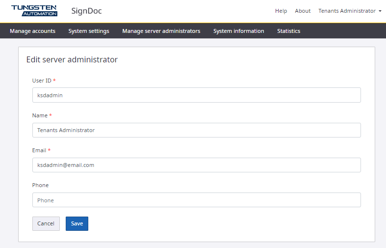 Edit server administrator