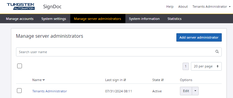 Manage server administrators