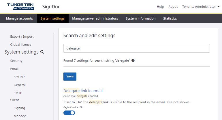 Search and edit settings