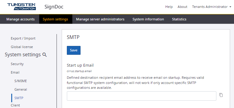 SMTP configuration