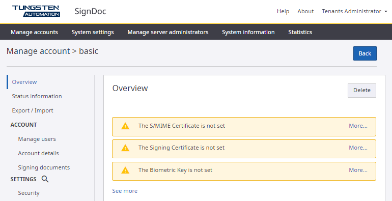 Manage account overview