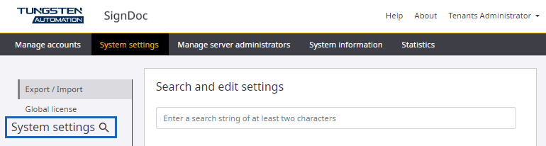 System settings label