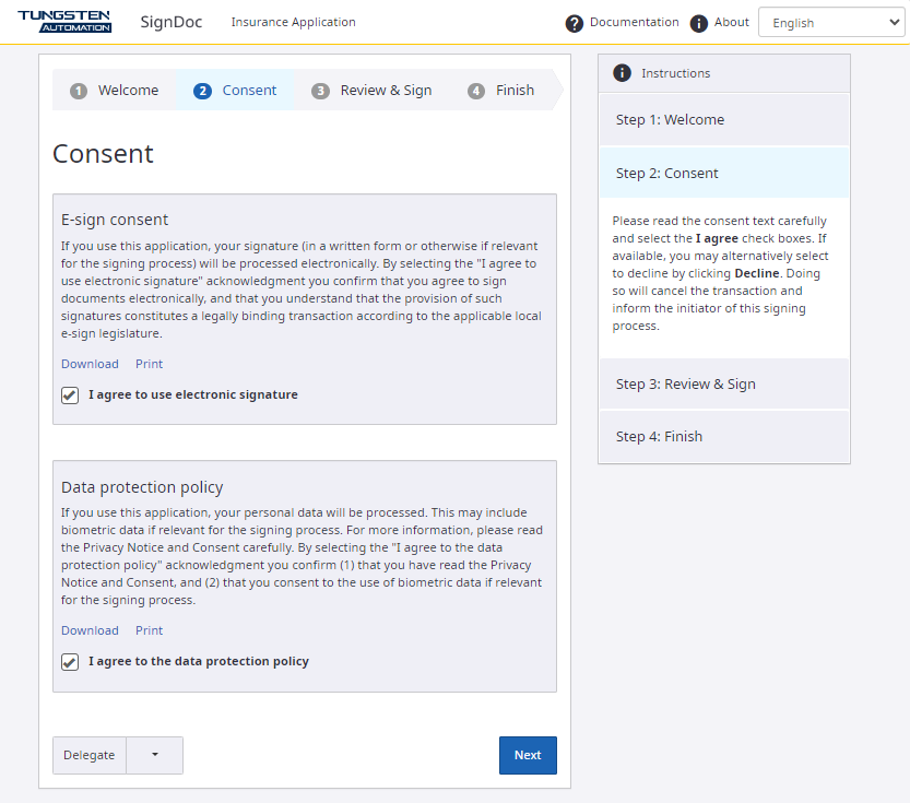 Consent page
