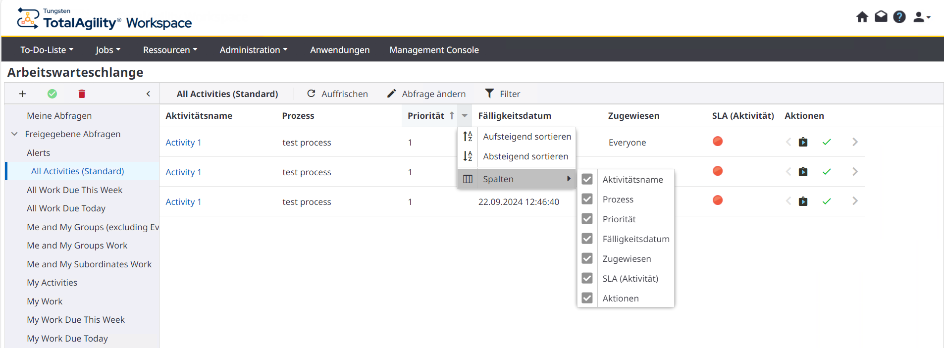 Kontextmenü - Spaltenliste Kontextmenü - Spaltenliste