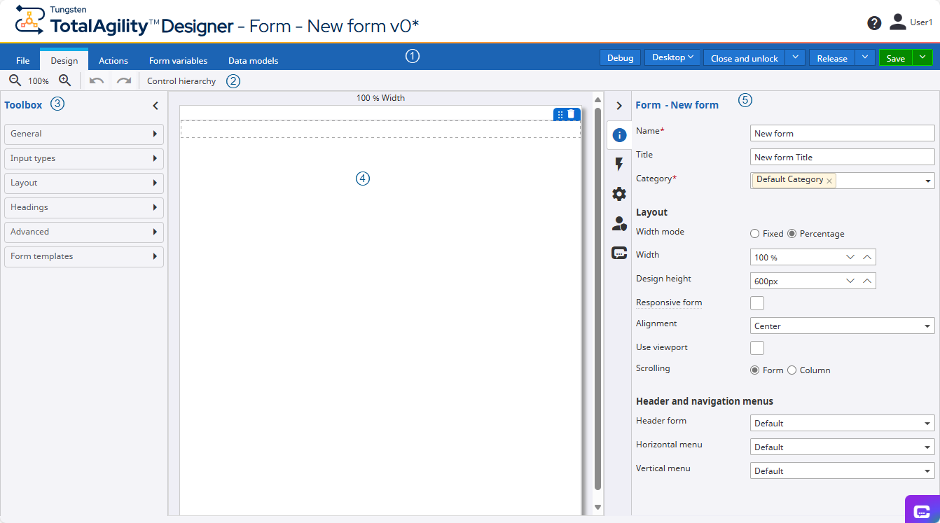 Form designer interface
