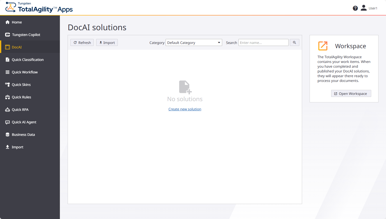 TotalAgility Apps: DocAI Home page