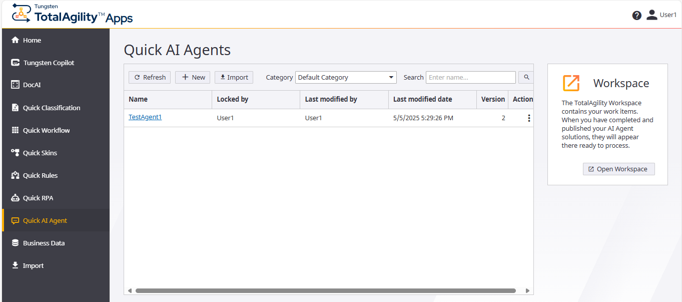 Quick Workflow Home page with existing data