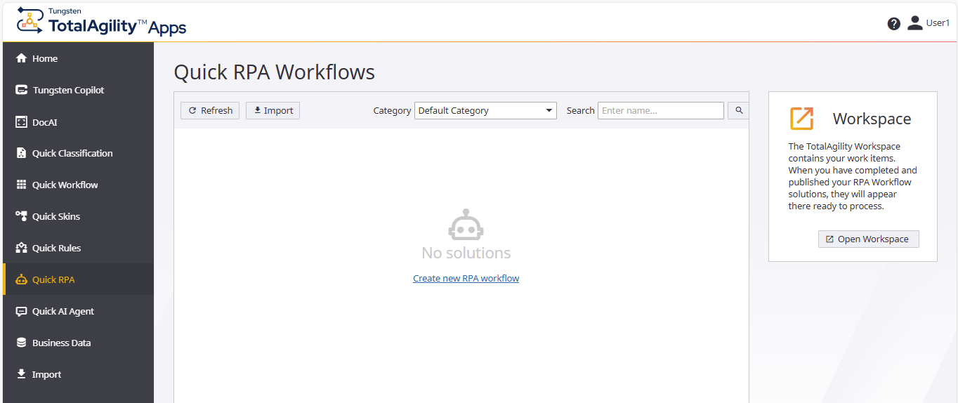 Quick Workflow Home page