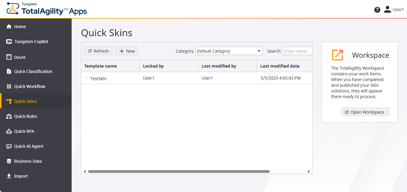 Quick Workflow Home page with existing data
