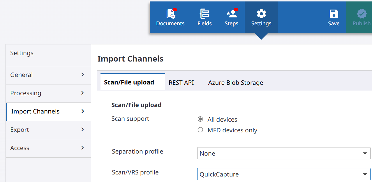 Import channels DocAI
