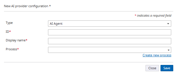 AI provider configuration dialog box