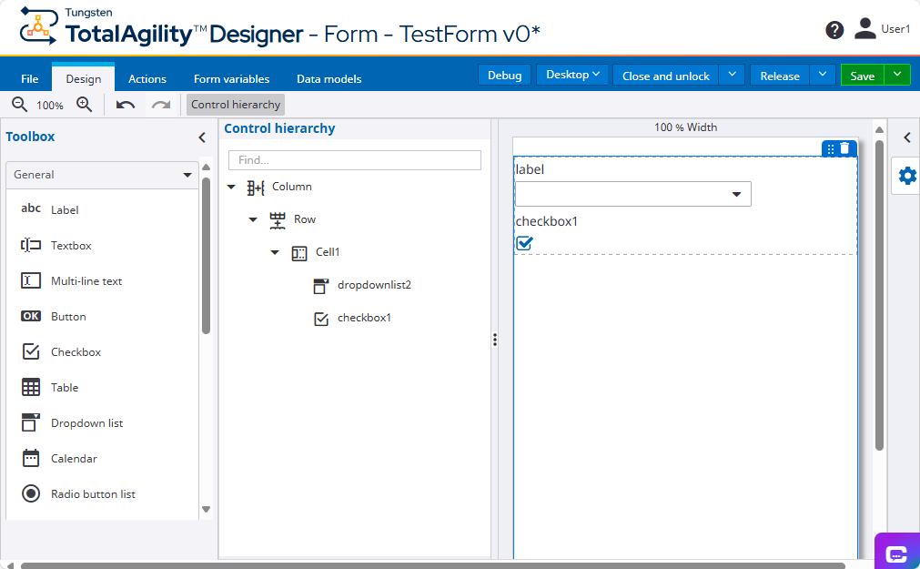 Control hierarchy panel