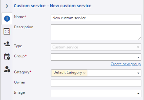 Create new group link in the Custom service