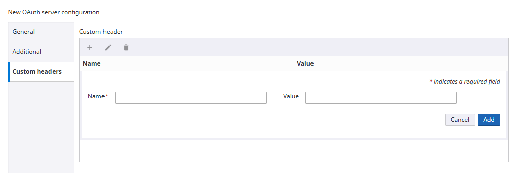 Custom header tab OAuth server configuration