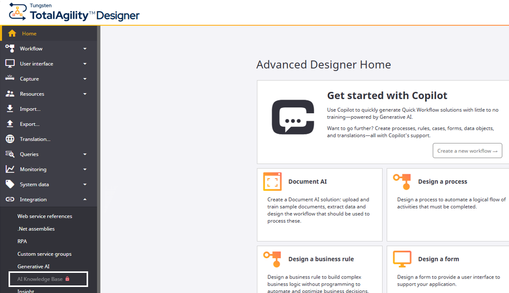 AI Knowledge Base with lock pad Designer home page