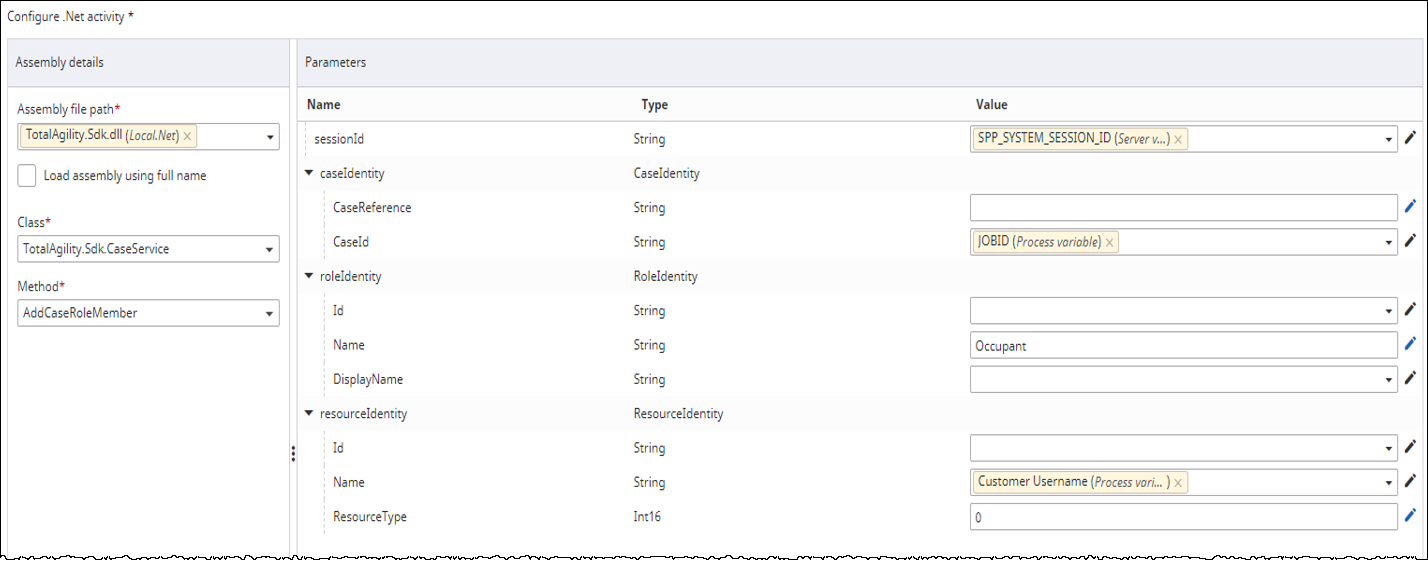 Configure .Net activity dialog box