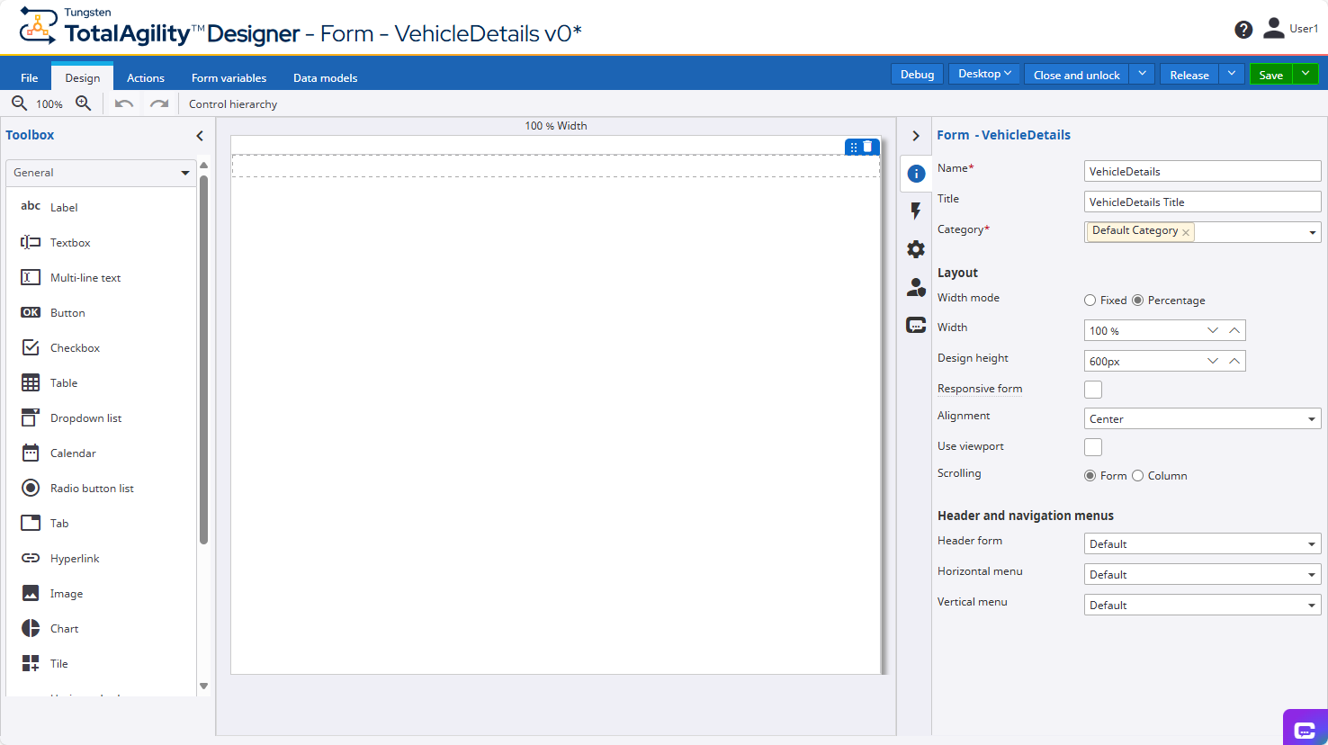 Design vehicle details form