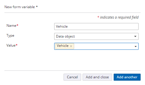 New form variable dialog box