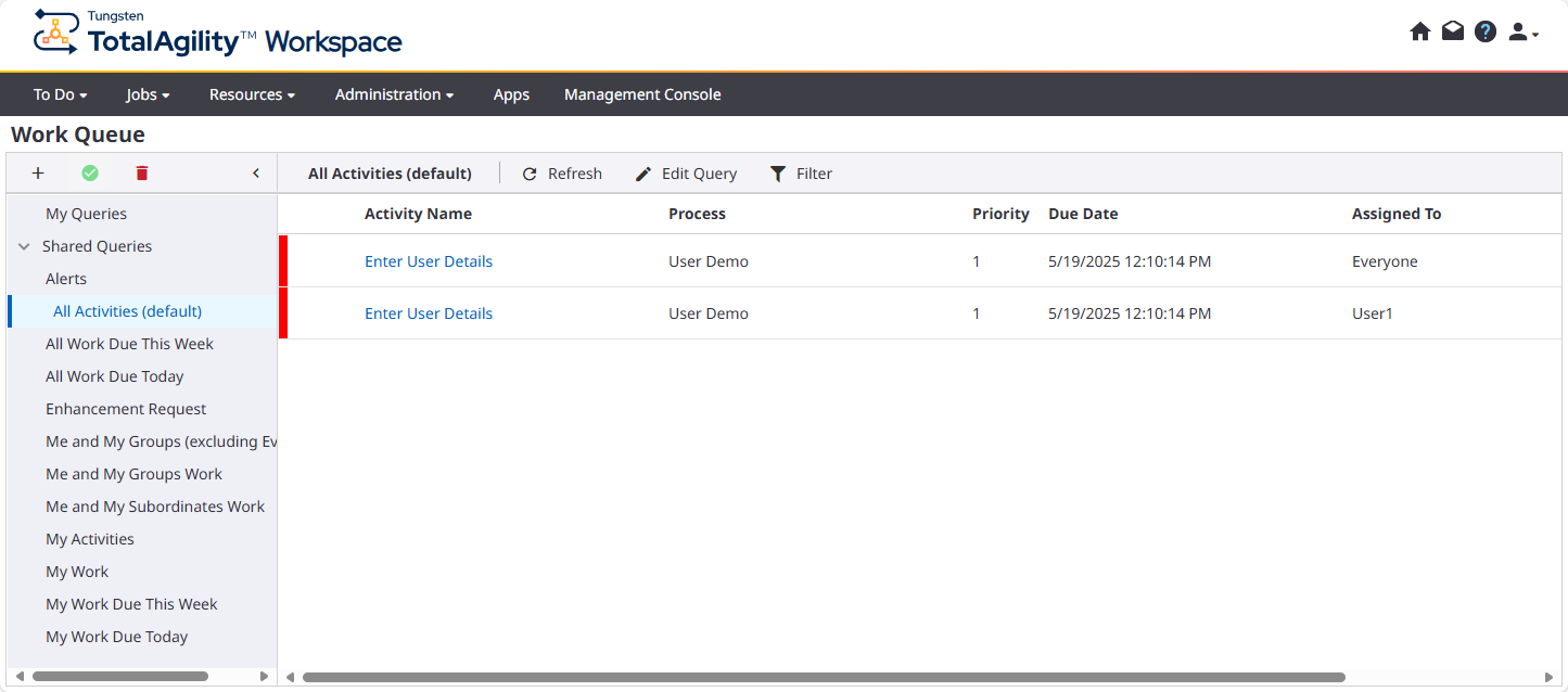 Enter user details activity in workspace