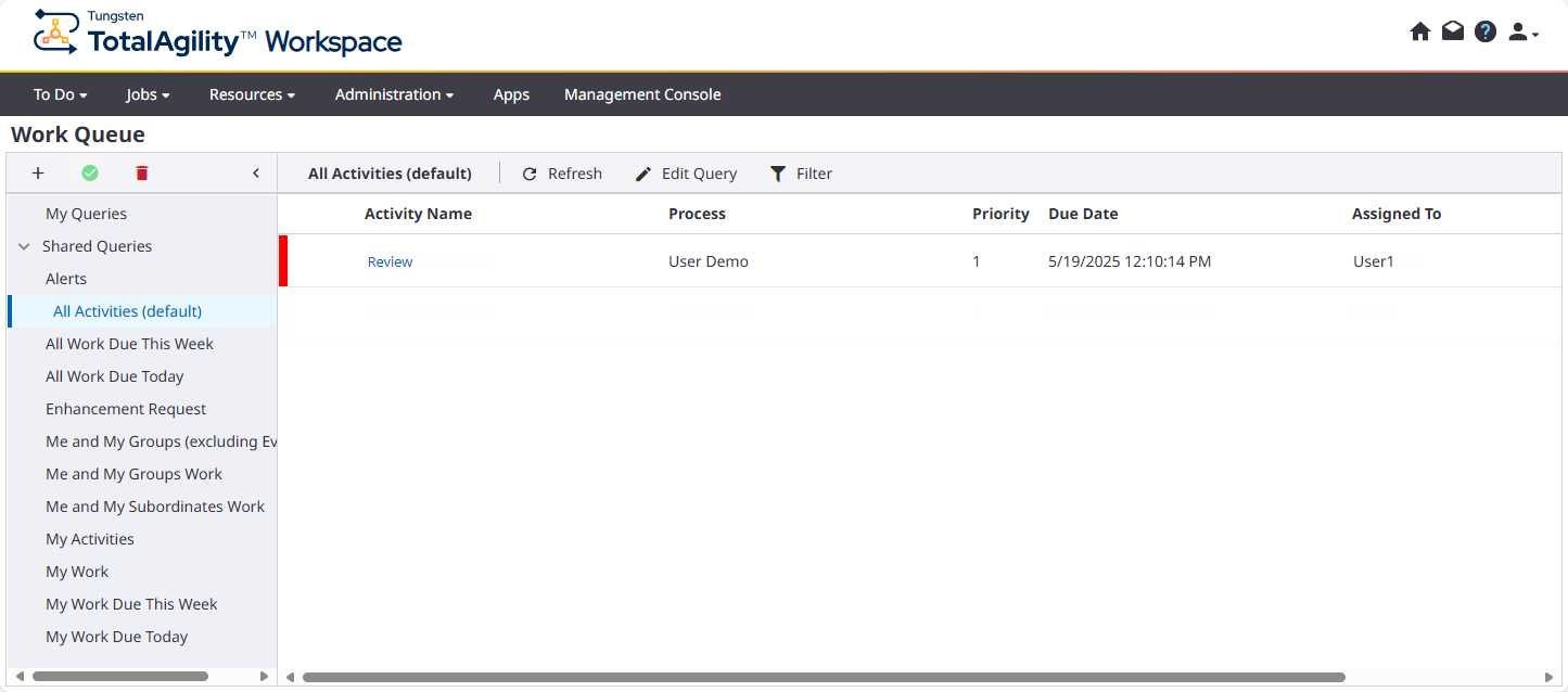 Review activity in workspace