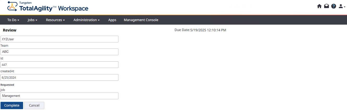 Fields updated in review activity in workspace