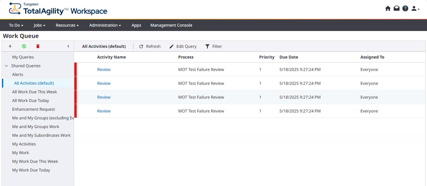 Work queue failure jobs