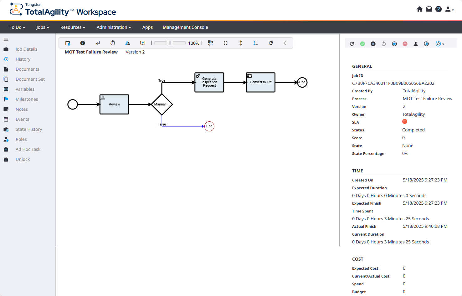Workspace jobs properties page