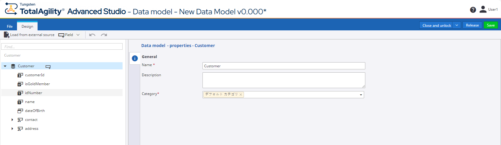Design tab of a new Data Model
