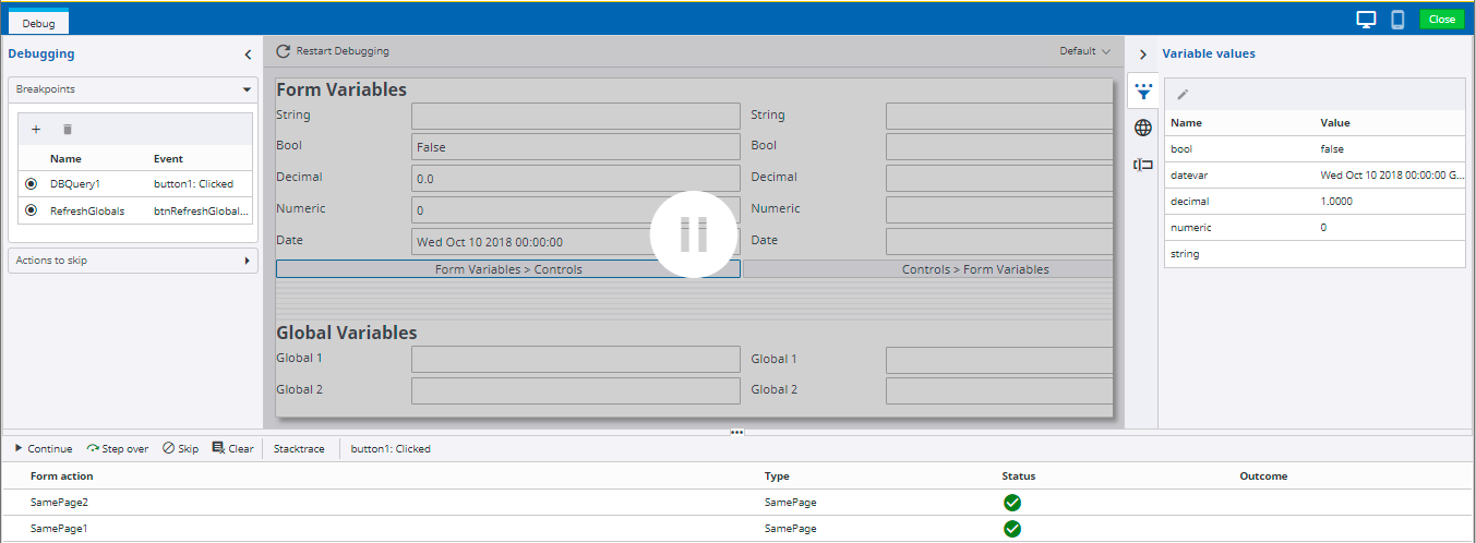 Event invoked in the Debug window