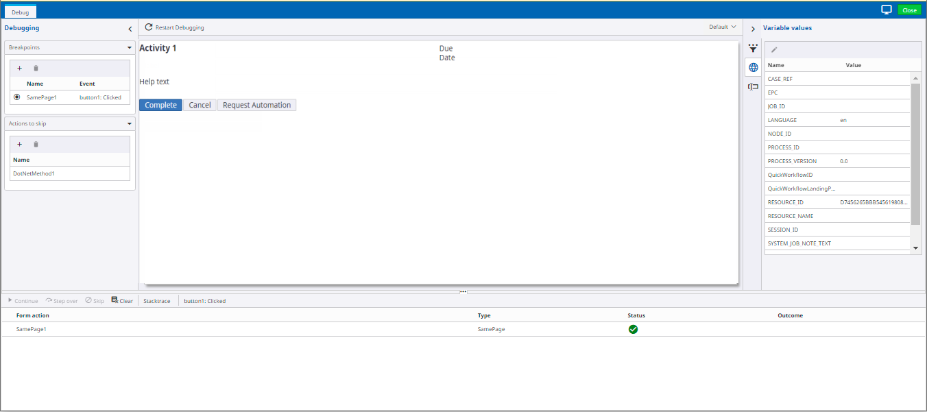 Debug window in a new browser page