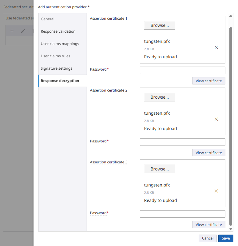 Three assertion certificates