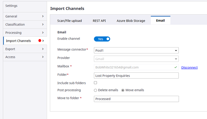 Import channels - Email