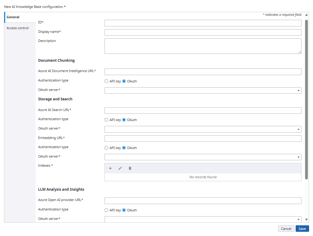 OAuth options in Knowledge Base configuration