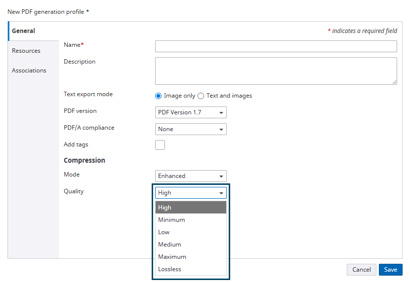 PDF generation profile