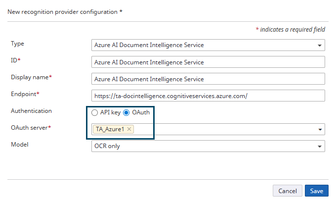 Recognition provider configuration