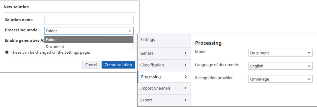 Document processing mode selection option