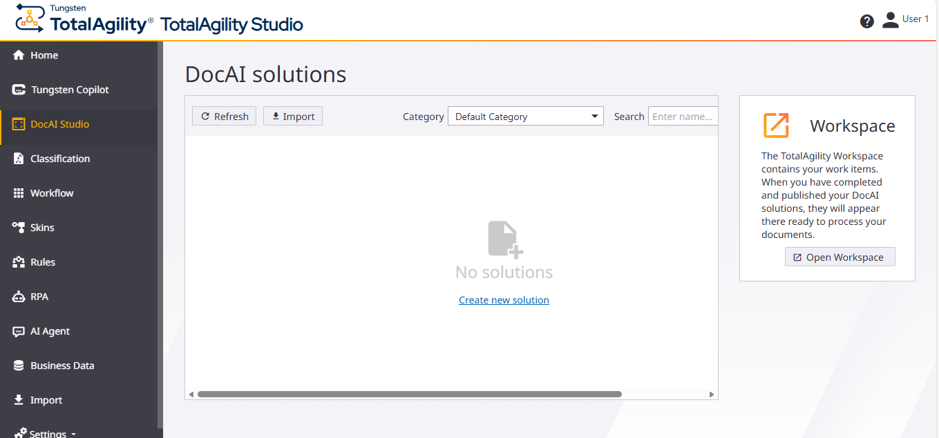 TotalAgility Apps: DocAI Home page